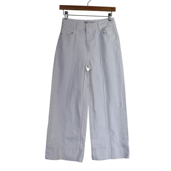 ZARA white Cotton HIgh waist Wide-leg Ankle Jeans size 2 - Picture 1 of 4
